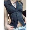 2024 Summer Blouse Short Sleeve V Neck Button Up Bandage Slim Crop Tops Lace Trim Casual Fairycore Grunge Y2K Retro Shirts