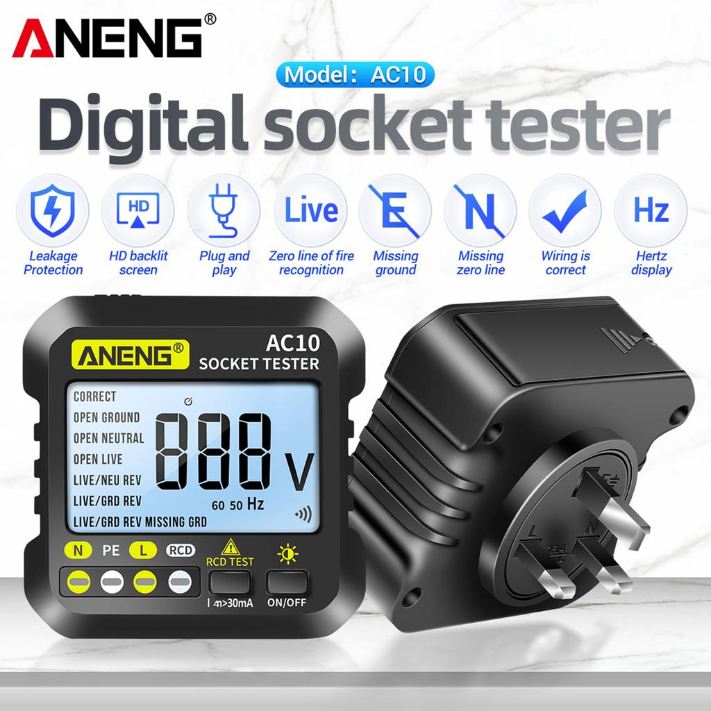 Aneng AC10 Digital Socket Tester Household Plug Detector Polarity Phase Check Voltmeter