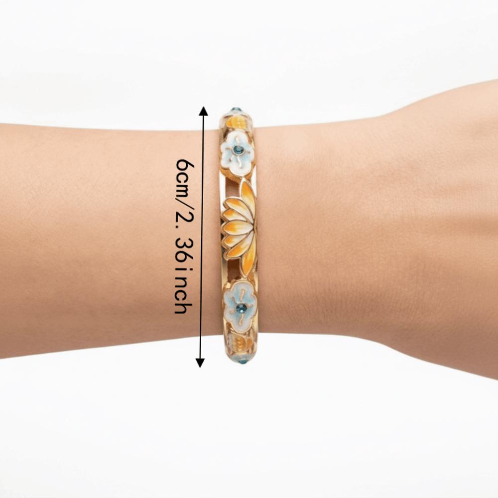 Gold Plated Enamel Floral Bangle Chinese Style Cloisonne Bangle Women's Flower Bracelet Ladies