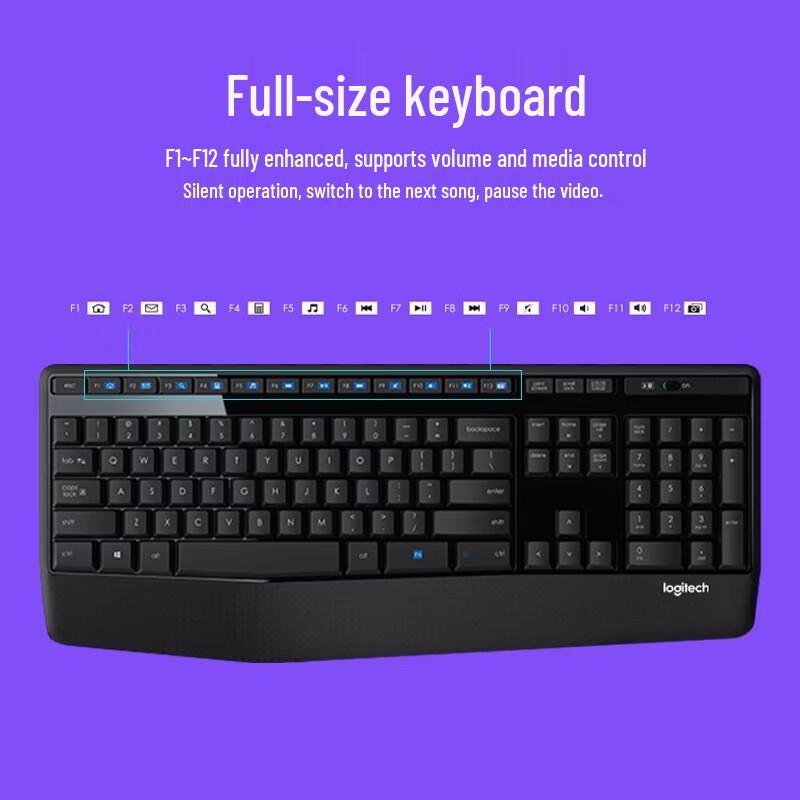 Беспроводной комплект Logitech MK346P: полноразмерная клавиатура и мышь с подставкой для запястий