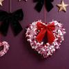 Tinsel Heart Shaped Wreath with Bow for Front Door Valentine's Day Red Pink Heart Wreath
