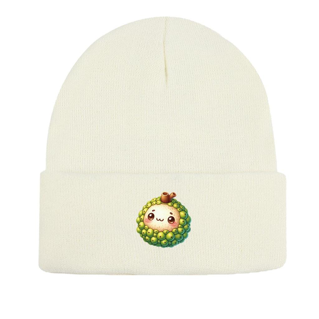 Cartoon Jackfruit Warm Knitted Cap Beanie, Fruit Woman Cap Cuff Fit Simple Headwear Knit Cap Beanie