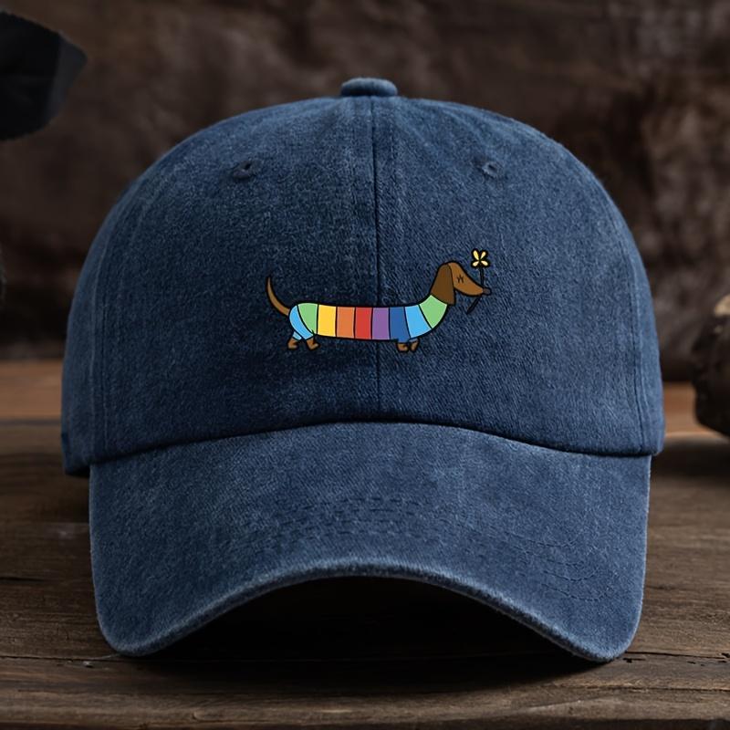 Rainbow Dachshund Dog Print Baseball Hat Unisex American Washed Retro Peaked Cap Trend