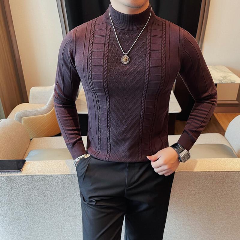 Men's Slim Fit Korean Style Half Turtleneck Knit Sweater - Long Sleeve, Versatile, and Stylish for Autumn and Winter
