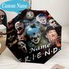 Custom Name Horror Characters Umbrella, 8-Rib Folding Umbrella, Lightweight Portable Design for Lovers, Friends, Perfect Gift for Birthdays