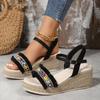 Внешняя торговля большой размер танкетка сандалии юношеские 2024 весна и осень новые рыбий рот джутовая веревка подошва сандалии с ремешком на щиколотке женские