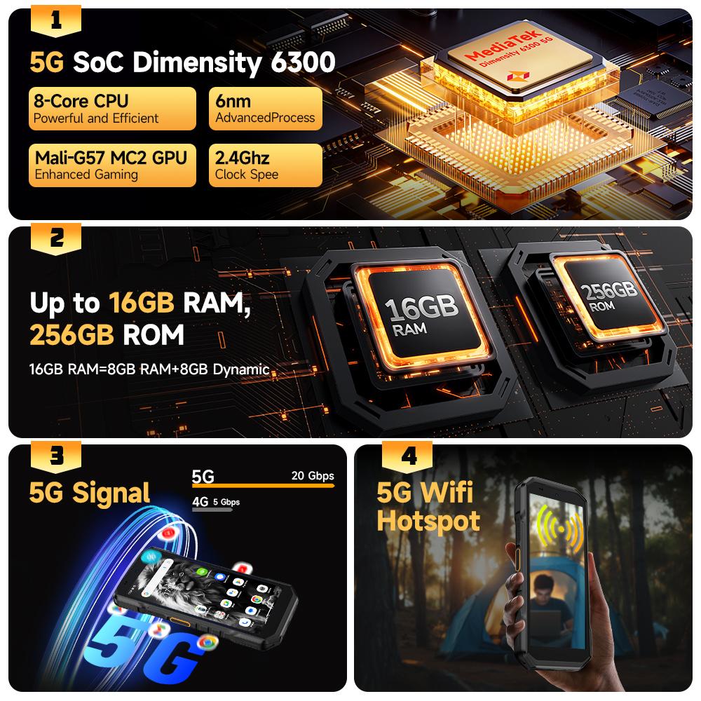 Armor X32 Pro 5G Защищенный телефон Android Водонепроницаемый смартфон До 16 ГБ ОЗУ 256 ГБ ПЗУ 5,65 дюйма Dimensity 6300 Android NFC