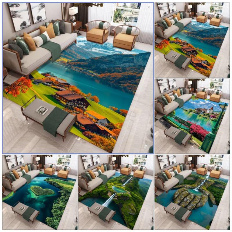 Landscape Mountain Lake Carpet Mat Rug 3D Effect Vibrant Natural Non-Slip Durable Home Decoration Living Room Bedroom Floor Mat