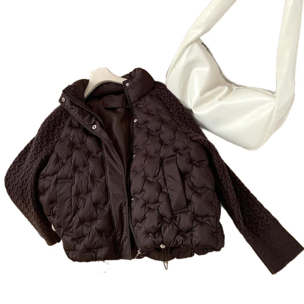 Winter new knitted sleeved cotton clothes women's loose and versatile thickened warm stand-up collar women's embossed jacket tide