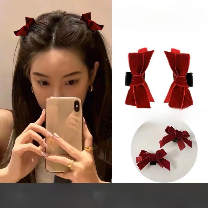Korean Velvet Bow Hair Clip Claw Clamp Sweet Black Red Bow Small Hair Claw Clip Princess Headwear Girls Women Hair Claw Clip