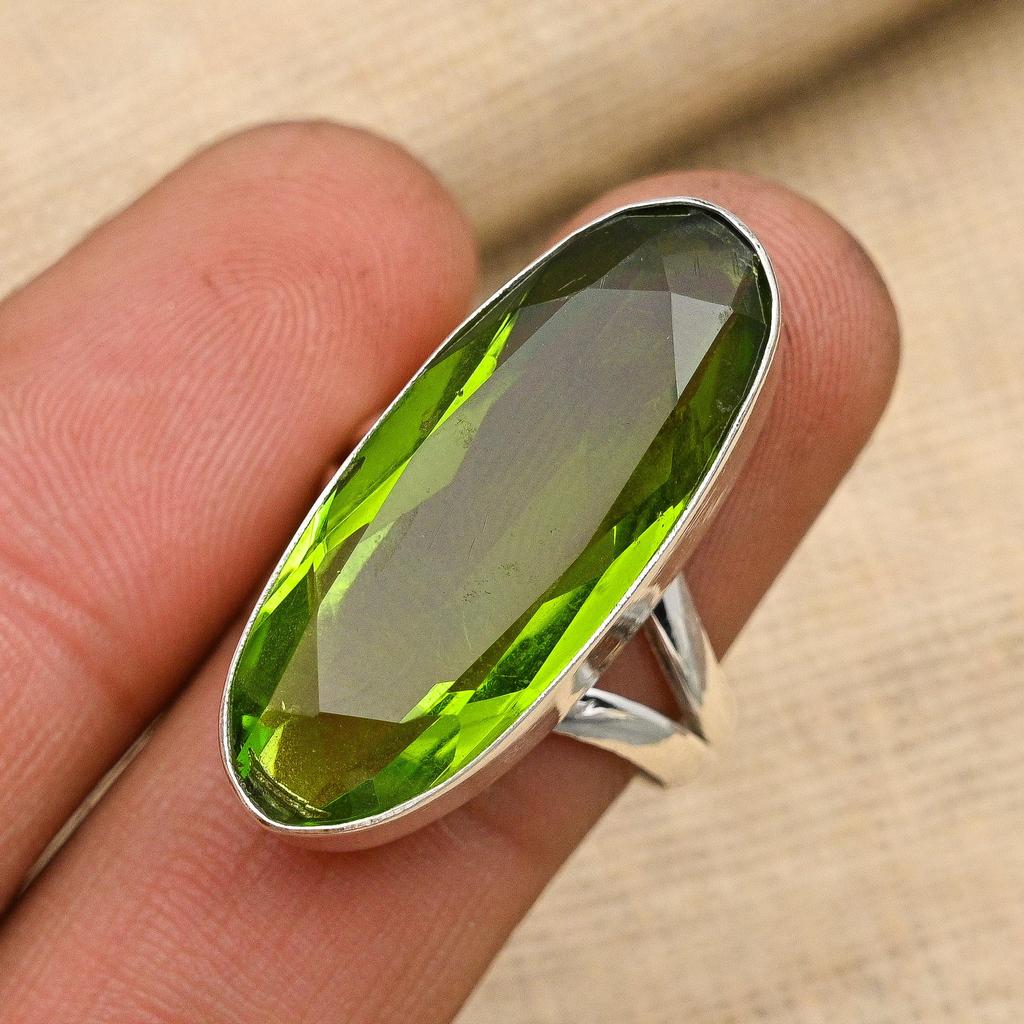 Gorgeous Peridot Gemstone Handmade 925 Solid Sterling Silver Ring Jewelry For Her