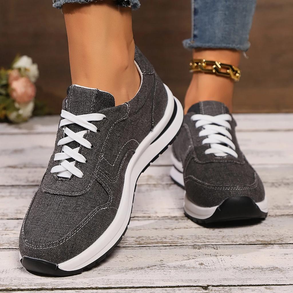 Fashion Blue Denim Platform Sneakers Women Fashion Thick Sole Lace Up Sports Shoes Woman Plus Size 43 Comfortable Casual Female Sneakers