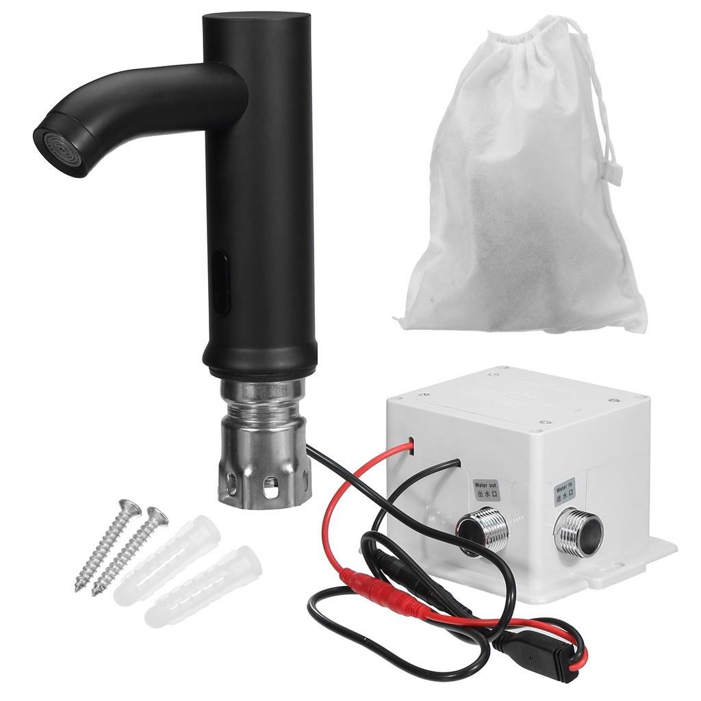 DC6V матовый черный сплошной латунный кран для холодной воды, бесконтактный инфракрасный кран, автоматический сенсорный кран для ванной комнаты, смесители для раковины, монтируемые на палубе