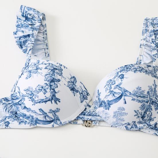 2Pcs/Set Women Summer Bikini Set Bohemia Style Ruffle Sleeve Bandeau Bra High