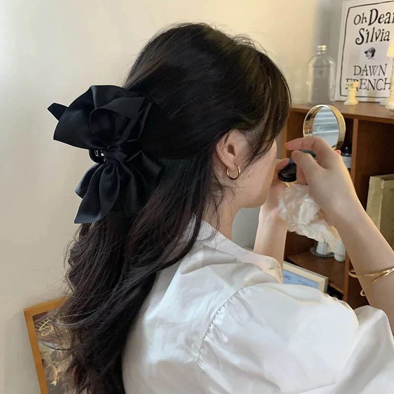 Большой краб для волос с бантом, новый модный однотонный черный зажим для волос в виде акульего плавника, инструменты для укладки волос, аксессуары для женщин, девушек