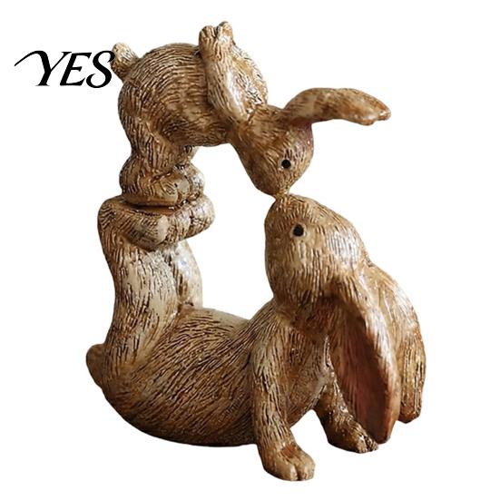 Rustic Resin Sculpture Parent Child Rabbit Statue, Ornament, Cute Rabbits Figurine Garden for Yard Flower Bed Room Table Decor Ornament