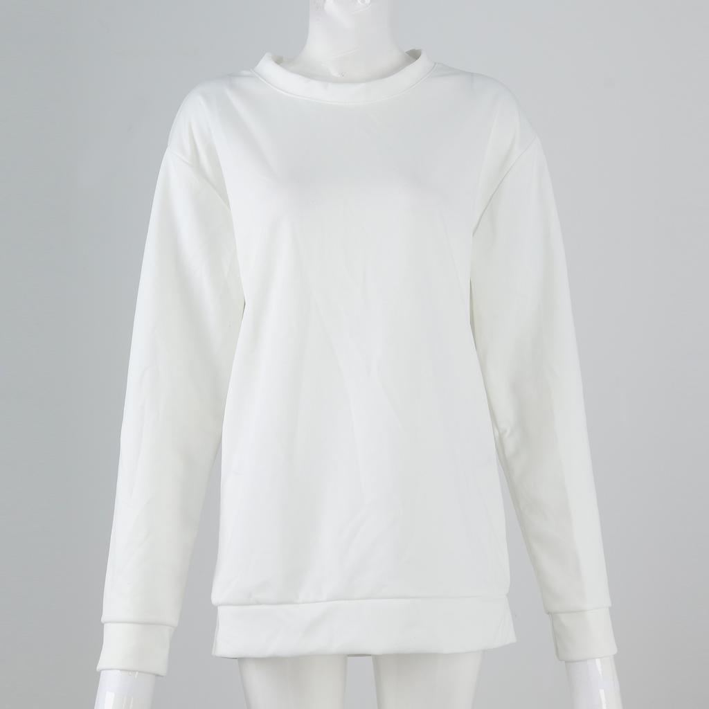 Женская мода повседневная однотонная блузка с длинным рукавом и круглым вырезом