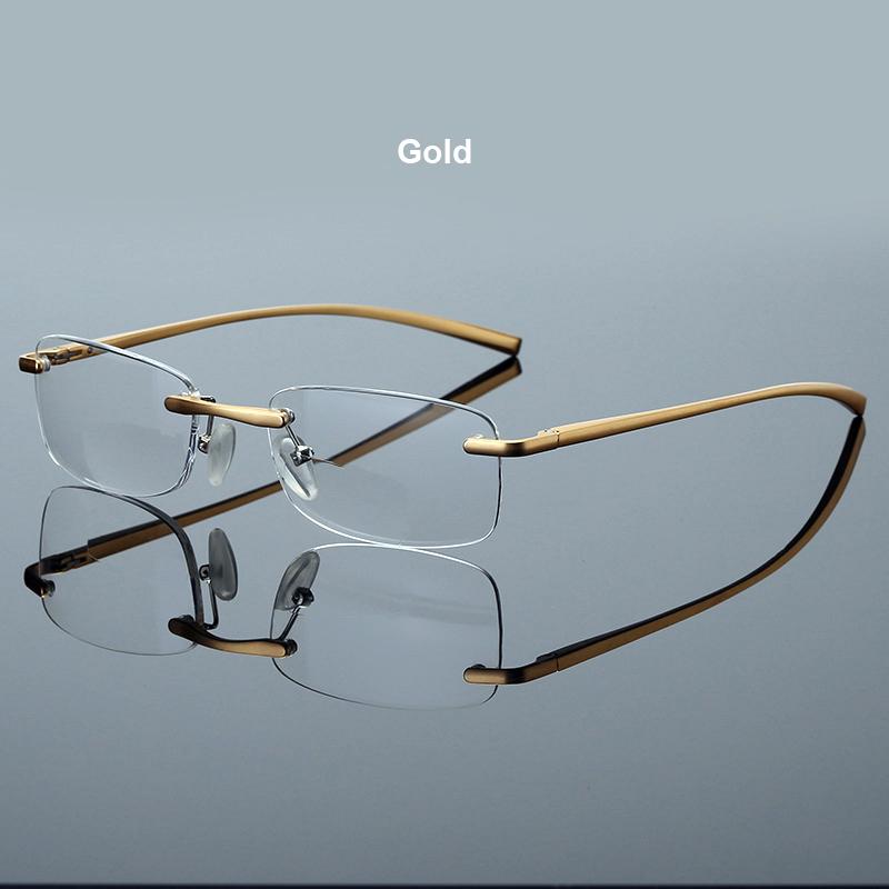 Men Rimless Reading Glasses Prescription Lenses Presbyopic Eyewear Women Blue Light Blocking Lenses Al-Mg Eyeglasses Frame