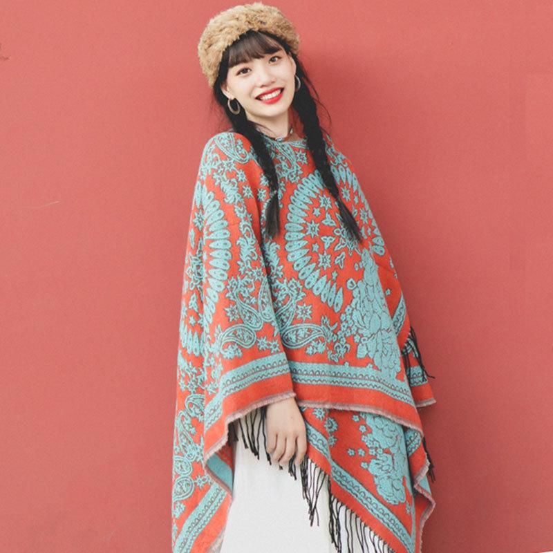 Ethnic Style Shawl Summer Outer Wear Women's Large Shawl Cape Cloak High-end Knitted Scarf