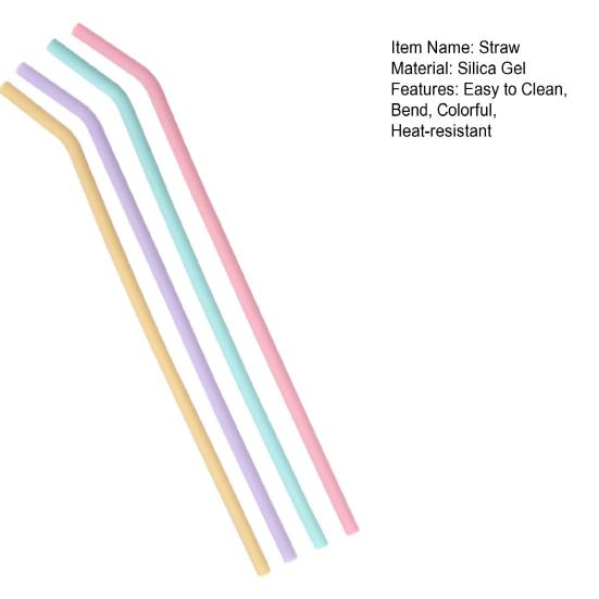 4Pcs Reusable Silicone Straws Set Easy To Clean Bend Colorful Heat-resistant Easy To Clean Food Grade Straw
