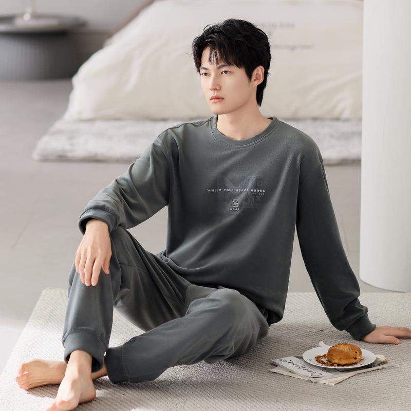 Мужская пижама осень и зима островной флис тонкий флис мужской большой размер коралловый флис домашняя одежда теплый костюм