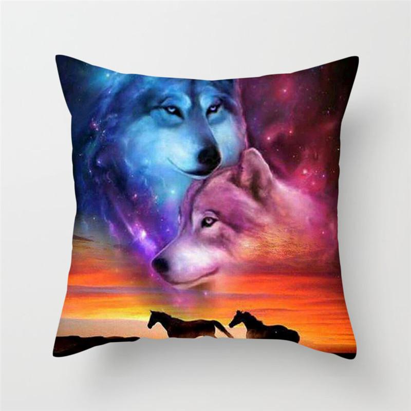45x45cm Polyester Wildlife Print Cushion Cover Wolf King Photo Pillow Cover Home Sofa Decoration Pillowcase