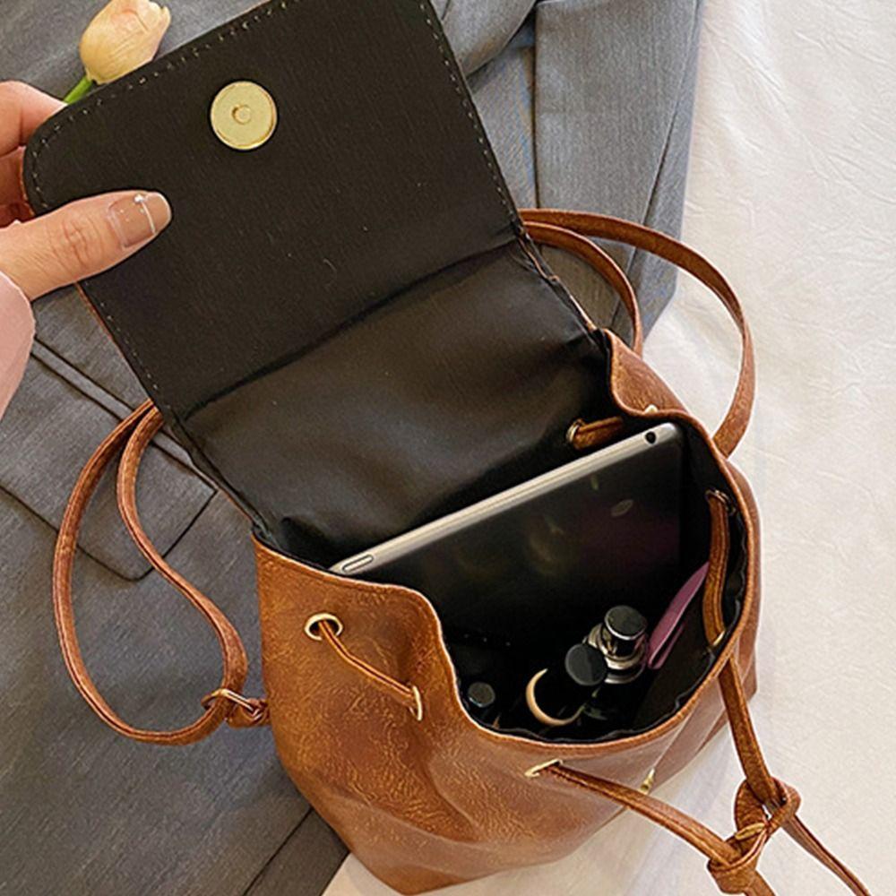 Brown Solid Color Shoulder Bag PU Retro Backpack Simple PU Backpack  Gift