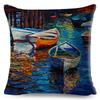 Impressionist Art Cushion Cover Vibrant Seascape Sunset Village Print Soft Polyester Fabric Sofa Home Decor Throw Pillow Case