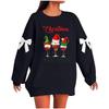 Ladies' Christmas Printed Bow Round Neck Long Sleeved Loose Pullover Sweater Sweatshirt Top