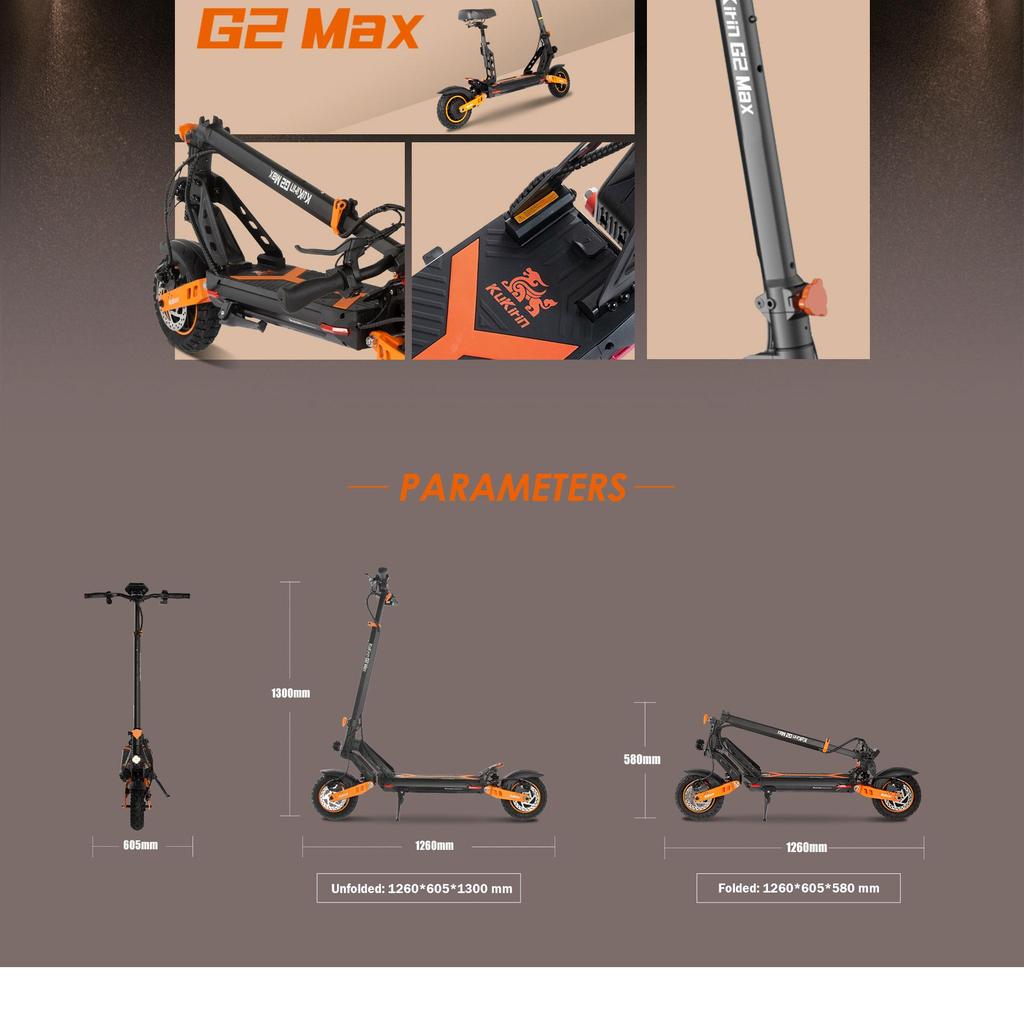 Электросамокат Складной Kukirin G2 Max 1200W Мотор Электросамокат Для Взрослого Максимальная Скорость 55КМ/ч 48В 20.8Ач Запас Хода 70Км Нагрузка 120кг