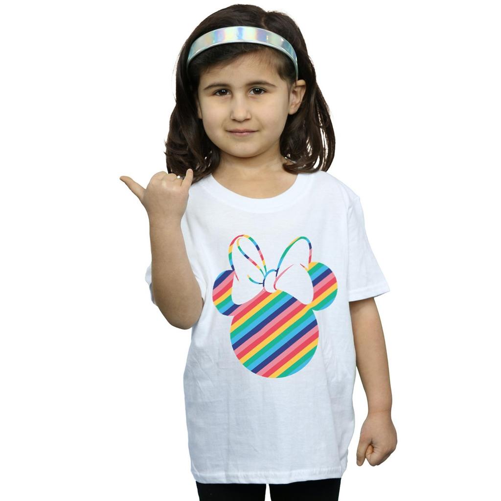 Disney Girls Minnie Mouse Rainbow Face Cotton T-Shirt