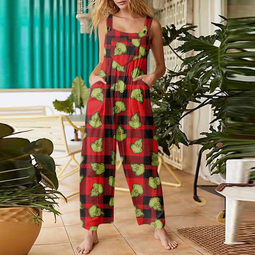 Women's Jumpsuit Halloween Print Casual Loose Vintage Shoulder Strap Cotton Linen