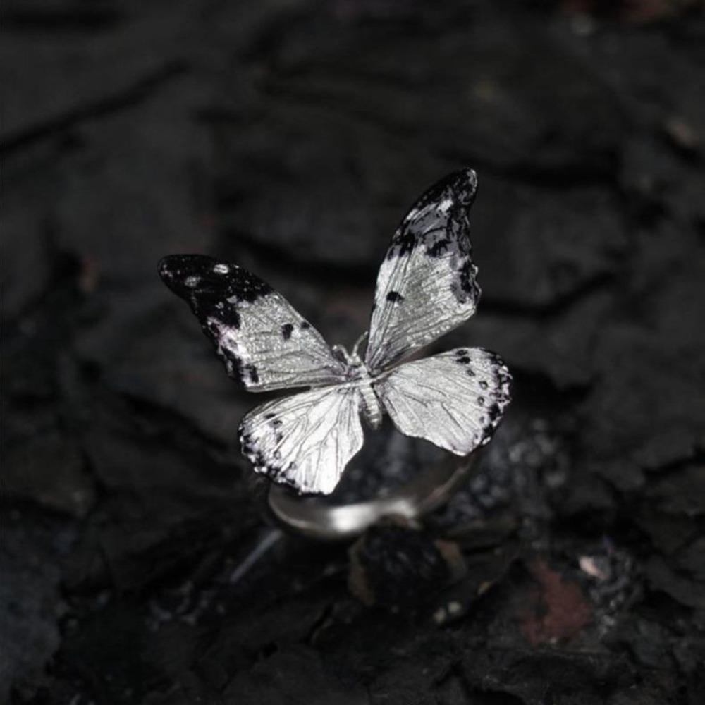Vintage Realistic Butterfly Ring Shiny Opening Ring Stackable Dreamlike Butterfly Ring Decoration