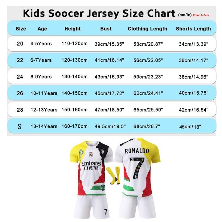Real Madrid Kids Football Jersey No. 7 Ronaldo Multicolor Breathable Quick-Dry Sports Shirt