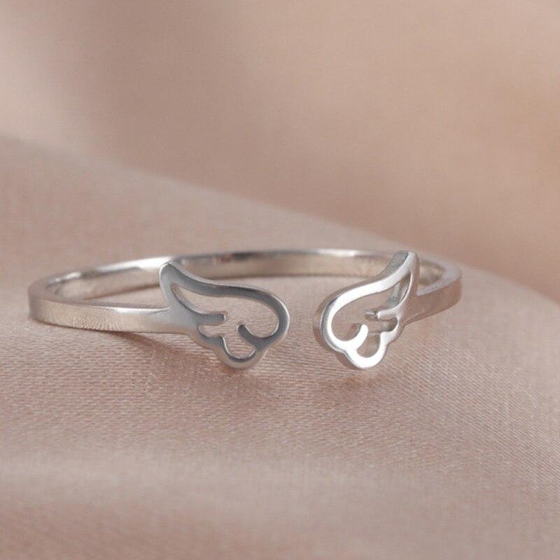 Couple Rings Adjustable Angel Wings Ring Stainless Steel Cute For Women Fashion Jewelry Wedding Gifts