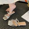 Fashion Temperament Low Heel Slippers Summer New Square Toe Open Toe Bow Breathable Slip Soft Slip Cool Mopping