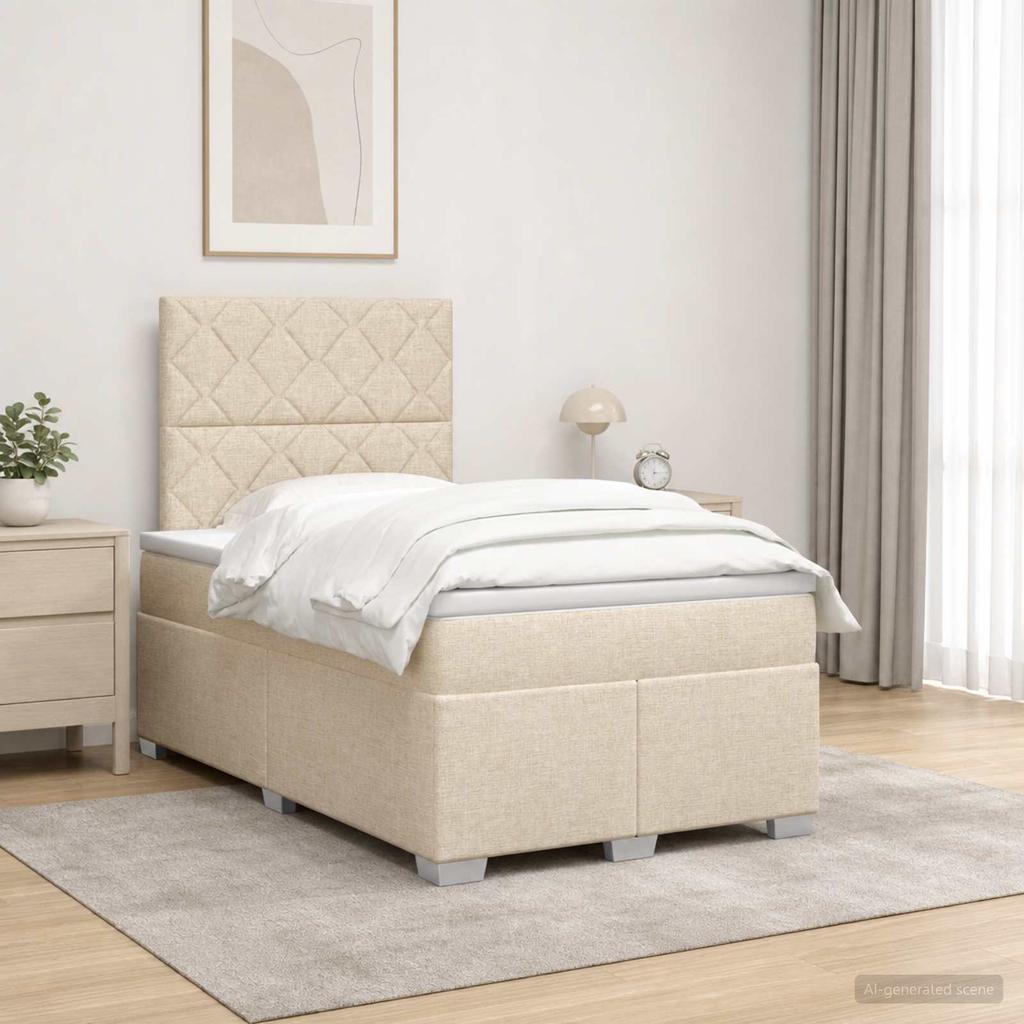 Box Spring Bed with Mattress Cream 120 x 190 cm Fabric
