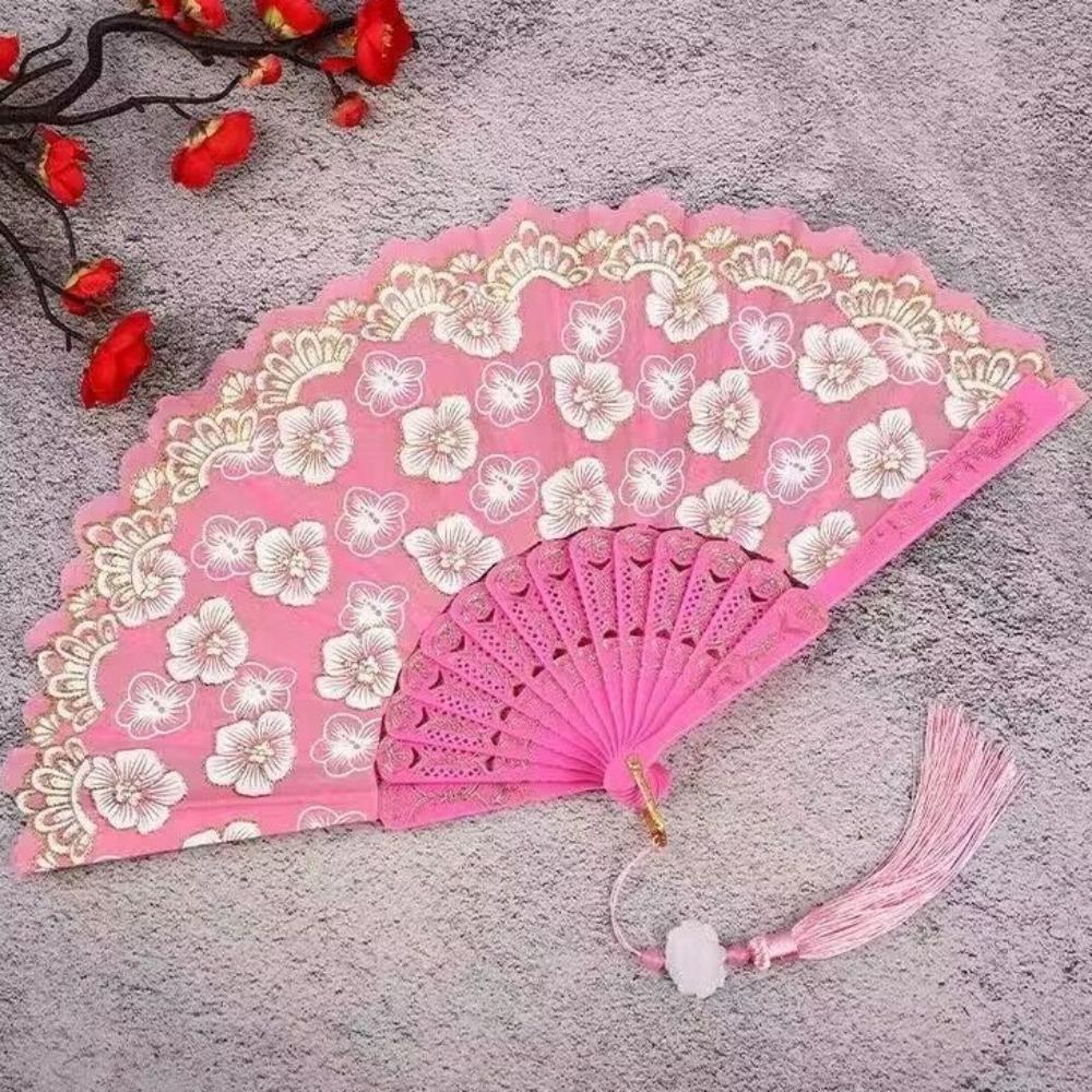 Flower Pattern Dance Fan Vintage Decorative Fan Hanfu Fan Chinese Folding Fan  Wedding Party