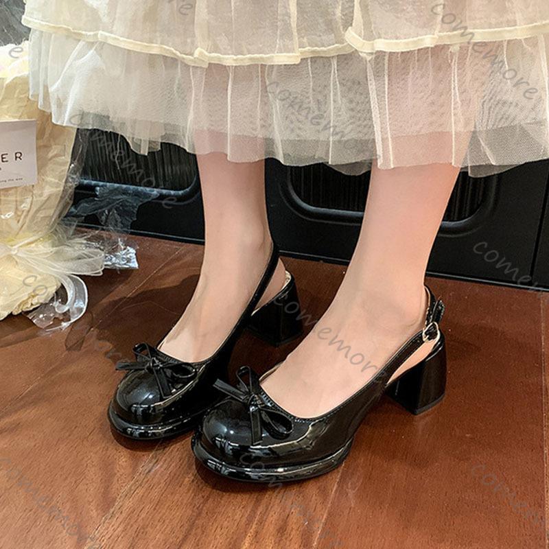 Fashion Comemore Bow Women Heeled Sandals Platform Loafers Shoes Woman Slingback 2025 Dress Shallow Summer Pumps Soft Leather Sandalias