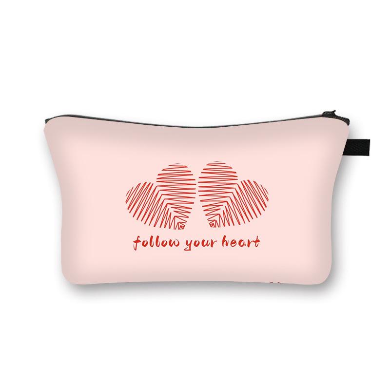 Women Valentine's Day Portable Cartoon Heart Shaped Pattern Multifunctional Storage Organizer Toilet Bag Accessories