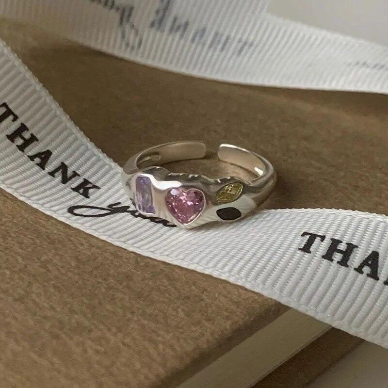 Kpop красочные циркониевые кольца со звездами для женщин, нерегулярное металлическое кольцо, ретро указательный палец, эстетические украшения, аксессуары для девочек в стиле хип-хоп