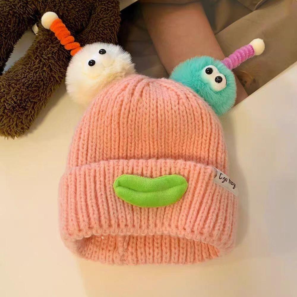 Korean Style Sausage Mouth Beanie Soft Plush Pullover Hats Gifts Cartoon Knitting Hat Women