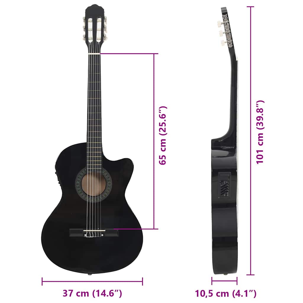 Western Guitar with Cutaway Equalizer and 6 Strings Black