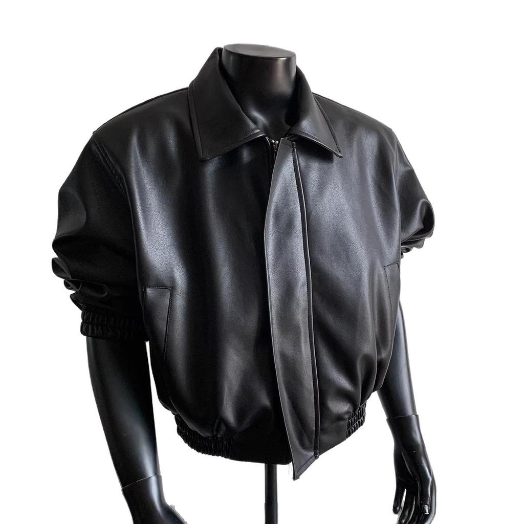 Мужская кожаная мотоциклетная куртка в стиле ретро — плотная, высококачественная, весенне-осенний стиль.