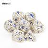 7 Pcs White Blue Skull Metal Dice Hollow Metal Polyhedral Dice Set Suitable for Role-Playing RPG Board Game Card Game