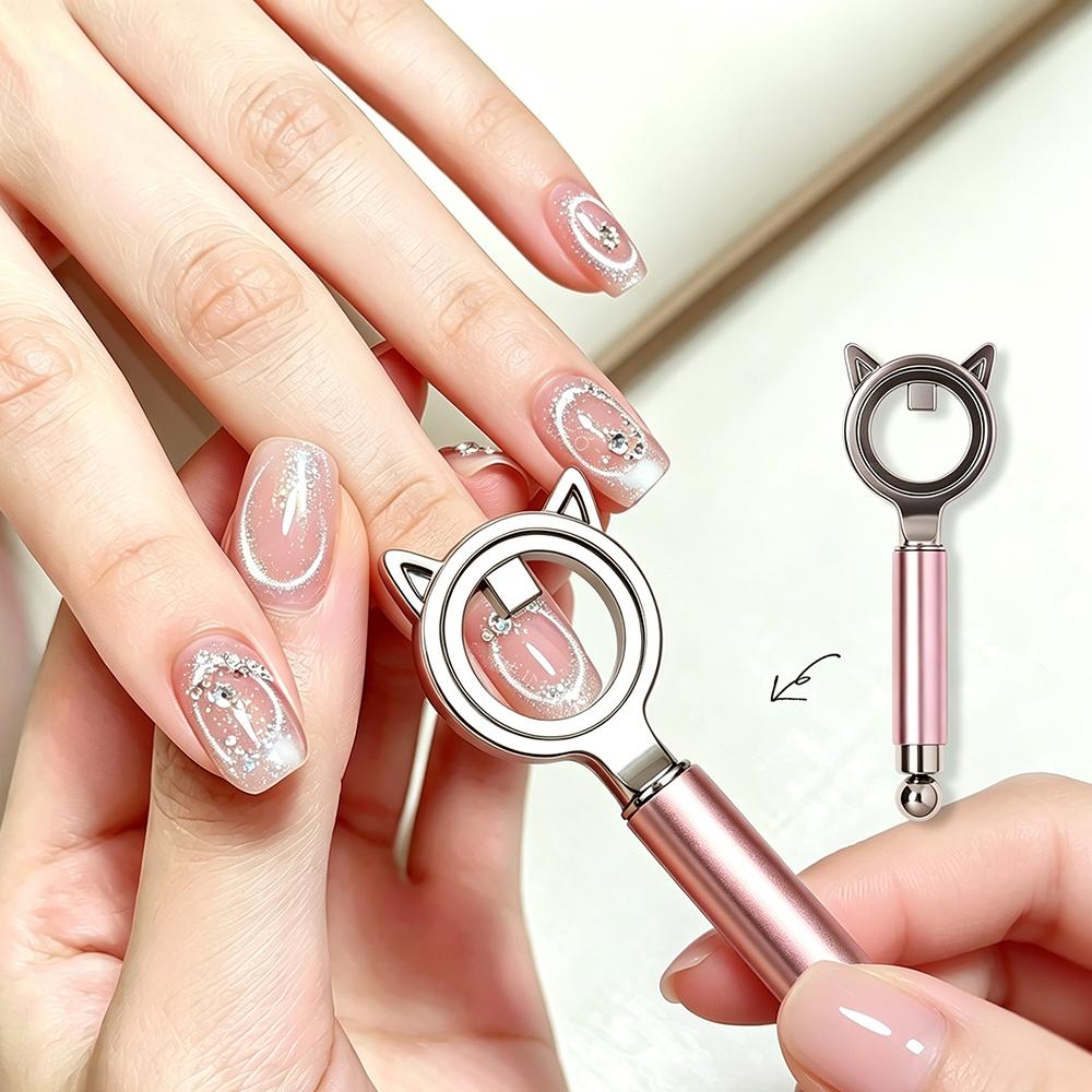 Dual-Head Cat Ear Face Hollow Cat Eye Magnet Strong Ring Magnetic Tool for Void Glass Bead Effect Black Hole Nail Art Helper