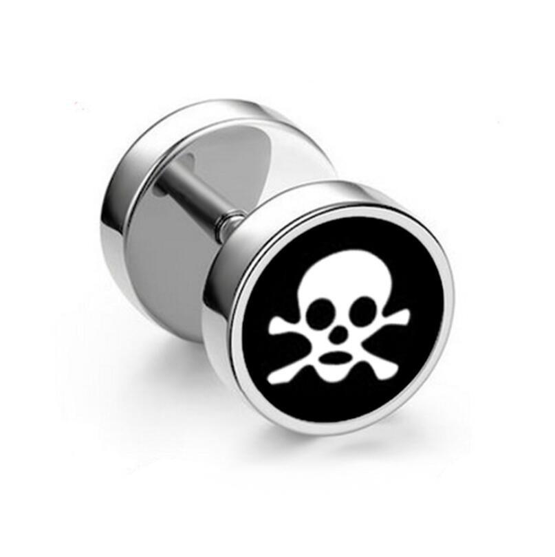 1 шт. Панк Черные Серьги-гвоздики из нержавеющей стали Круглые Женские Мужские Готические Тоннели Штанги Гантели Серьги Пирсинг ушей Циркон Подарки