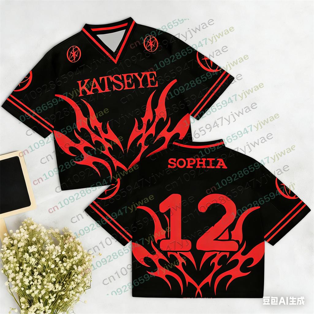 Katseye Fashion Mesh Football Jersey Fan Gift V-neck Street Top Loose Breathable Short Sleeve Summer Men's Women's T-Shirts