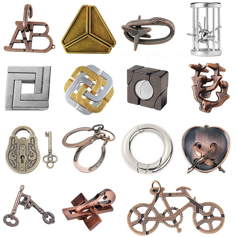 Puzzle Zinc Alloy Intelligence Unlocking Ring Unlocking Set, Nine-Link Educational Toy, Kong Ming Luban Lock Mechanism Box