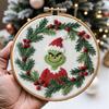 1 Набор для рождественской вышивки для взрослых начинающих, венок с эльфом с зелеными волосами, предварительно напечатанная вышивка крестом, набор для начинающих для вышивания, подарок для любителей рукоделия